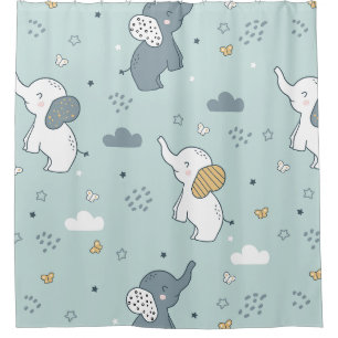 Süßer Baby-Elefant-Nursery Blau Duschvorhang