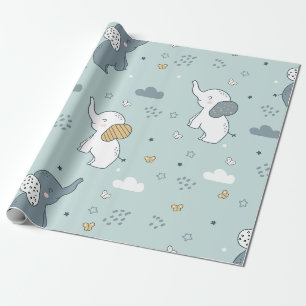Süßer Baby-Elefant-Nursery Blau Geschenkpapier