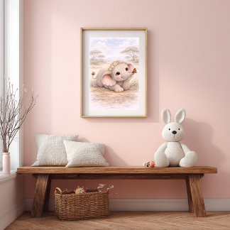 Süßer Baby-Elefant & Schmetterling-Nursery-Raum Ki Poster