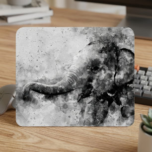 Süßer Baby-Elefant Schwarz-Weiß-Aquarell Mousepad