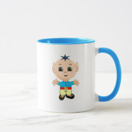 Süßer Baby-Elf-Cartoon in Blau und Gelb Tasse