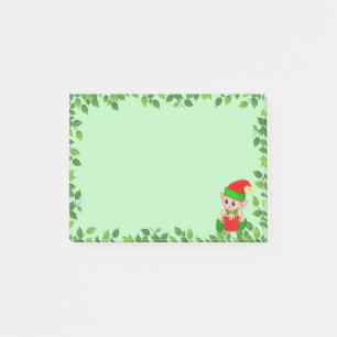 Süßer Baby-Elf & Grünes Blatt Rahmen auf Hellgrün Post-it Klebezettel