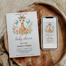 Süßer Baby-Giraffen-Junge-Baby-Party | Blaues Safa