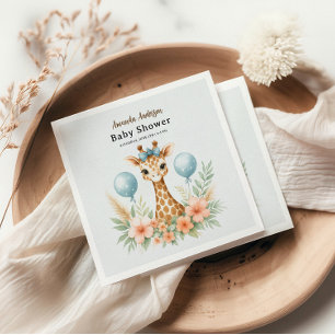 Süßer Baby-Giraffen-Junge-Baby-Shower   Blaues Saf Serviette