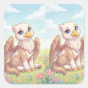 Süßer Baby-Greif-Sticker Whimsical Fantasy Quadratischer Aufkleber