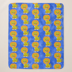 Süßer Baby-Löwe Vintage-Druckmuster Blau Sherpadecke