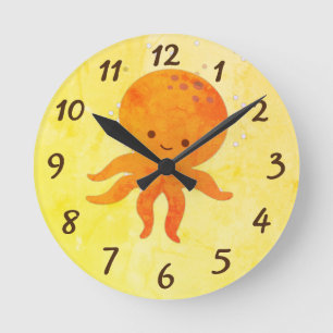 Süßer Baby-Oktopus-Cartoon Runde Wanduhr