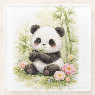 Süßer Baby-Panda-Bambus-Blumen-Setzer | Kawaii Was Glasuntersetzer