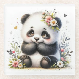 Süßer Baby-Panda-Blumen-Untersetzer | Kawaii-Aquar Glasuntersetzer