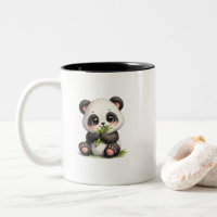 Süßer Baby-Panda, der Bambus-Kaffeetasse isst