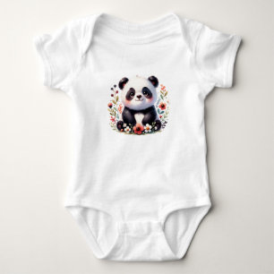 Süßer Baby-Panda mit Blumen Niedliche Tierkunst Baby Strampler