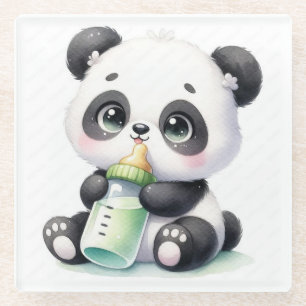 Süßer Baby-Panda mit Milchflaschen-Unterlage Kaw Glasuntersetzer