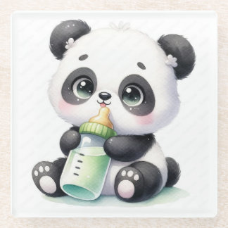 Süßer Baby-Panda mit Milchflaschen-Unterlage | Kaw Glasuntersetzer