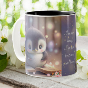 Süßer Baby Pinguin liest Buch Lustiger Spruch Cust Zweifarbige Tasse