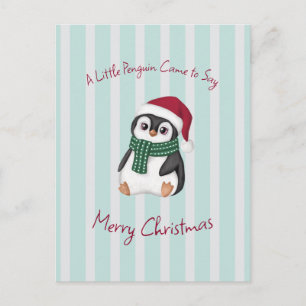 Süßer Baby Pinguin mit Weihnachtsmannmütze Weihnac Postkarte