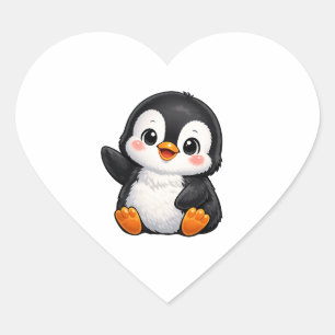 Süßer Baby Pinguin winkender Cartoon Charakter Kin Herz-Aufkleber