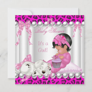 Süßer Baby Shower Mädchen Rosa Leopard Cupcake Einladung