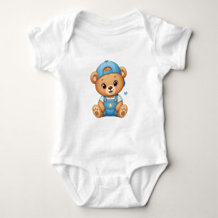 Süßer Baby-Teddybär in blauer Mütze - Bezaubernder Baby Strampler