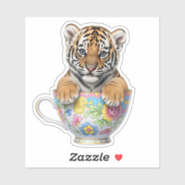 Süßer Baby-Tiger in floralem Vinyl-Sticker mit ind Aufkleber