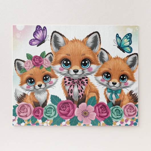 Süßer Babyfuchs mit Blumen Puzzle (Horizontal)