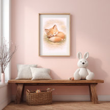 Süßer Babyfuchs schlafend neutrales Kinderzimmer K