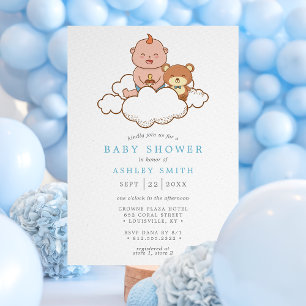 Süßer Babyjunge auf Wolke - Baby Shower-Einladung Einladung
