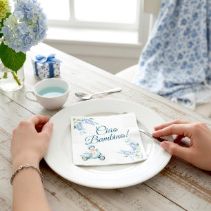 Süßer Babyjungen Roller Ciao Bambino Blau Blumenmu Serviette