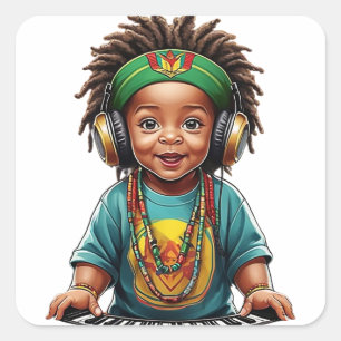 Süßer Babysänger im Reggae-Stil Quadratischer Aufkleber
