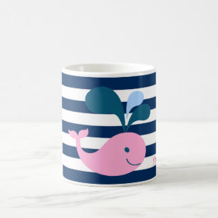 Süßer Babywal, marineblaue Streifen-Personalisiert Kaffeetasse