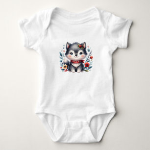Süßer Babywolf mit Blumen Süße Tierkunst Baby Strampler