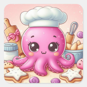 Süßer Back-Oktopus-Viereck-Aufkleber Quadratischer Aufkleber