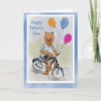 Süßer Bär auf einem Fahrrad mit Luftballons zum Va Karte