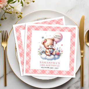 Süßer Bär Ballon Happy Birthday Set Mädchen Geburt Serviette