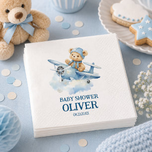 Süßer Bär Blauer Flugzeug Zeit Fliegt Eins 1. Gebu Serviette