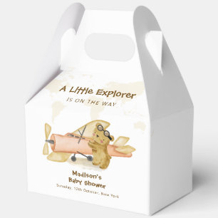 Süßer Bär Explorer Weltkarte Flugzeug Baby Shower  Geschenkschachtel
