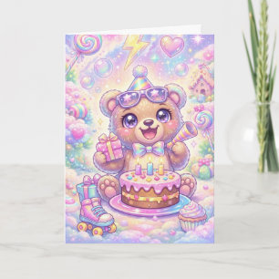 Süßer Bär Geburtstag Pastell Regenbogen Rollschuh Karte