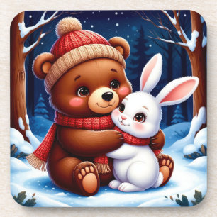 Süßer Bär hält Häschen Getränkeuntersetzer