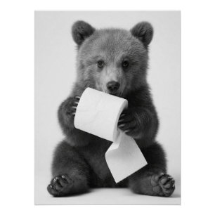 Süßer Bär hält Toilettenpapier Lustiger Minimalist Poster