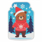 Süßer Bär im Weihnachtspullover Aufkleber (Vorderseite)