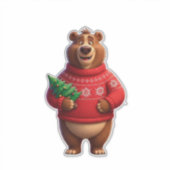 Süßer Bär im Weihnachtspullover Aufkleber (Vorderseite)