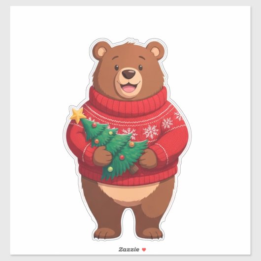 Süßer Bär im Weihnachtspullover Aufkleber (Blatt)