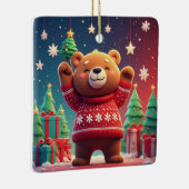 Süßer Bär im Weihnachtspullover Keramikornament (Rechts)