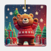 Süßer Bär im Weihnachtspullover Keramikornament (Rückseite)