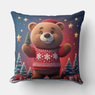 Süßer Bär im Weihnachtspullover Kissen