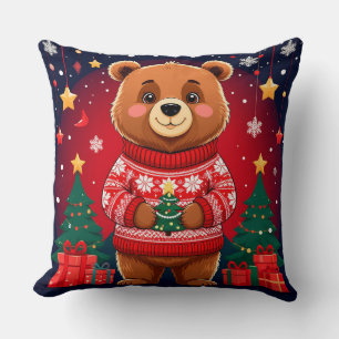Süßer Bär im Weihnachtspullover Kissen