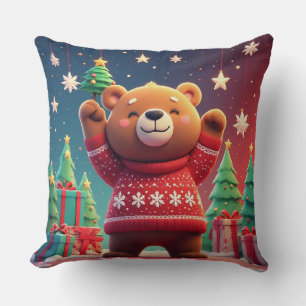 Süßer Bär im Weihnachtspullover Kissen