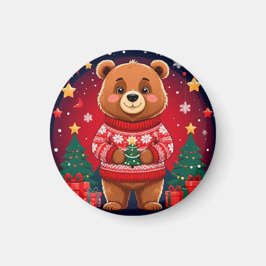 Süßer Bär im Weihnachtspullover Magnet (Vorne)