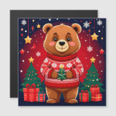 Süßer Bär im Weihnachtspullover Magnetkarte (Vorne/Hinten)