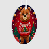 Süßer Bär im Weihnachtspullover Ornament (Vorderseite)