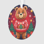 Süßer Bär im Weihnachtspullover Ornament (Vorderseite)
